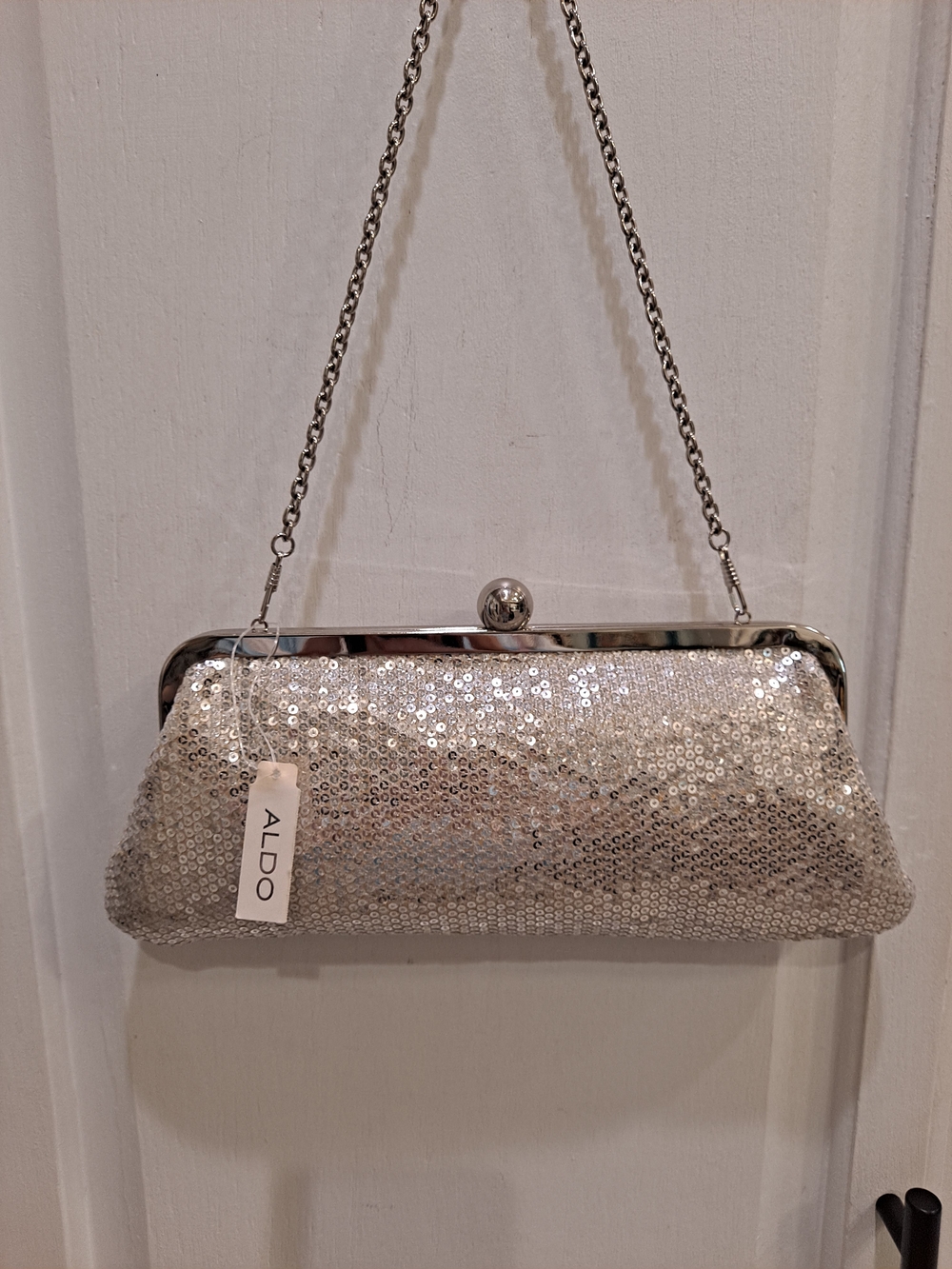 ALDO Silver Sequin Evening Clutch Purse W/Chain Strap Vintage NWT Ferloch 81